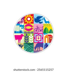 environment and earth day concept. Nature, landscape and garden. it celebrates sustainability, agriculture, and community living , flowers and houses. Drawings for background, pattern or logo. 