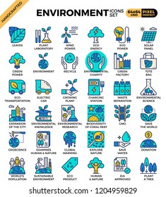 Environment & eco concept detailed line icons set in modern line icon style for ux, web, app design