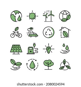 environment and eco line icon set, green color and simple shape, editable stroke, best used for web or application, vector illustration EPS 10 File Format