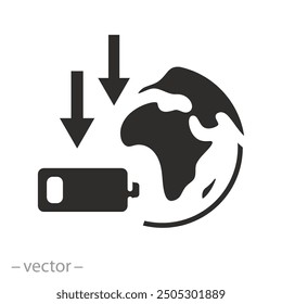 Umwelt Öko-Problem-Symbol, niedrige Aufladung Erdbatterie, Erschöpfung Planeten Energie, flache Abbildung