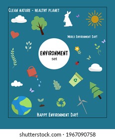 Environment and ecological set of colored icons. Vector images for Environment Day.