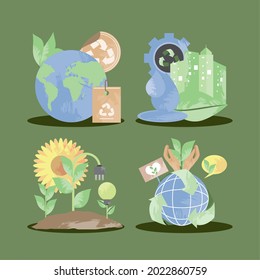 environment ecological world icon set