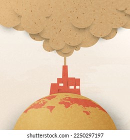 Environment and Ecology concept background. Industry chimney pollution with smoke in environment.Global warming and climate change concept.Paper art vector illustration.