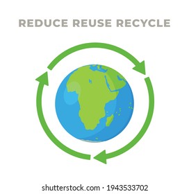 Medio ambiente, ecología, concepto de conservación. Globo aislado sobre fondo blanco.Ilustración vectorial del reciclado del planeta. 