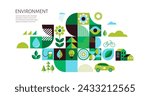 Environment, ecology, Earth day concept design. Banner, poster, abstract background in modern geometric style. Vector illustration