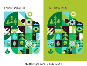 Medio ambiente, ecología, diseño conceptual del día de la Tierra. Banner, cartel, fondo abstracto en estilo geométrico moderno. Ilustración de vector