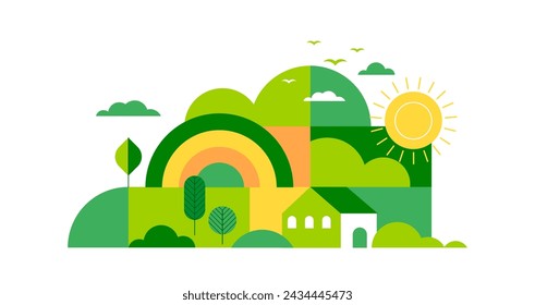 Medio ambiente, ecología, diseño conceptual del día de la Tierra. Banner, cartel, fondo abstracto en estilo geométrico moderno. Ilustración de vector