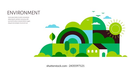 Medio ambiente, ecología, diseño conceptual del día de la Tierra. Banner, cartel, fondo abstracto en estilo geométrico moderno. Ilustración de vector