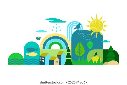 Meio ambiente, ecologia, projeto de conceito do Dia da Terra. Banner, poster, fundo abstrato em estilo geométrico moderno. Ilustração vetorial