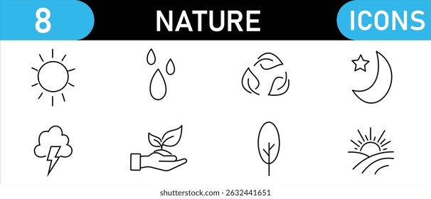 Environment and ecology icon set. Ecology and environment line icons set. Set of eco related line icons. Nature icon. Green symbol. 