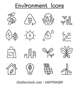 Environment & Ecology icon set in thin line style