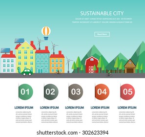 Environment, ecology infographic elements.  big city and countryside landscape. Can be used for background, layout, banner, diagram, one page web design, brochure template. Vector illustration