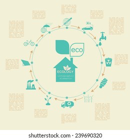 Environment, ecology infographic elements. Environmental risks, ecosystem. Template. Vector illustration