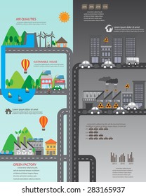 Environment, ecology infographic elements. Environmental risks and pollution, ecosystem.  Can be used for background, layout, banner, diagram, web design, brochure template. Vector illustration