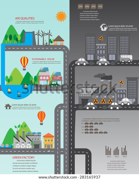 Environment, ecology infographic elements.\
Environmental risks and pollution, ecosystem.  Can be used for\
background, layout, banner, diagram, web design, brochure template.\
Vector\
illustration
