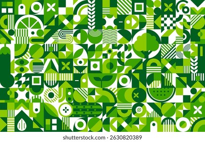 Ambiente ecologia moderna fundo com formas de padrão geométrico abstrato, vetor verde eco tema. Plano de fundo de padrão geométrico moderno para energia verde, conservação da natureza e ambiente ecológico