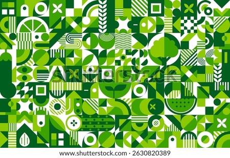 Environment ecology modern background with abstract geometric pattern shapes, vector green eco theme. Trendy geometric pattern background for green energy, nature conservation and ecology environment