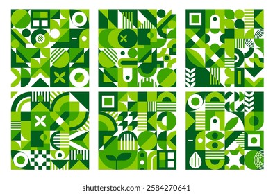 Environment ecology modern plate background with geometric shapes and abstract patterns in shades of green, incorporating nature inspired elements, symbolize sustainability and ecological harmony