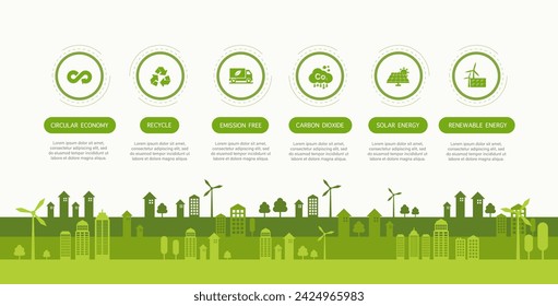 El medio ambiente, la ecología, lo orgánico. estandarte del medio ambiente verde limpio. Iconos verdes sobre fondo verde.