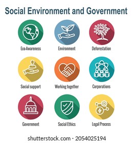 Environment or Environmental and Social Government or Governance Icon Set for ESG