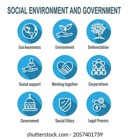 Environment or Environmental and Social Government or Governance Icon Set for ESG