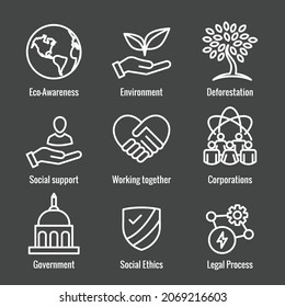 Environment or Environmental and Social Government or Governance Icon Set for ESG