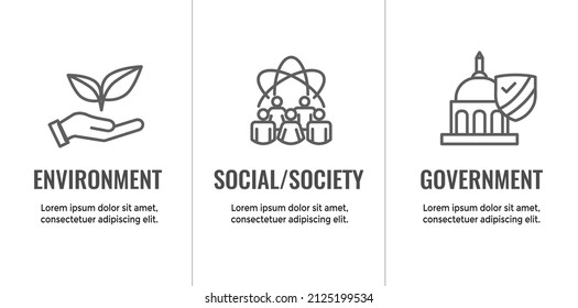 Medio ambiente o gobierno ambiental y social o conjunto de iconos de gobernanza para ESG