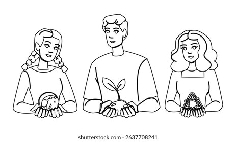 environment environmental sustainability vector. ecology eco, energy earth, nature technology environment environmental sustainability character. people black line pencil drawing illustration