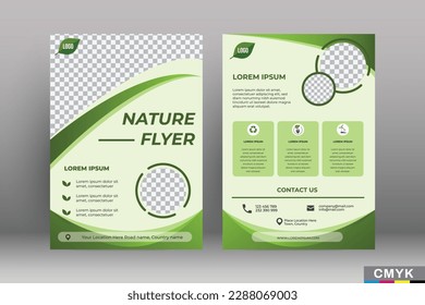 Environment flyer vertical template. Modern Nature layout design. Green background with place for photo.CMYK color. Vector EPS 10