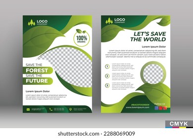 Plantilla vertical del volante de entorno. Diseño de diseño de la naturaleza moderna. Fondo verde con lugar para la foto.Color CMYK. EPS vectorial 10