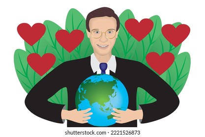 Environment friendly businessman. Vector illustration. Isolated on white.