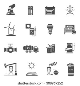 Environment friendly energy generating wind mills and solar power batteries black icons set abstract isolated vector illustration