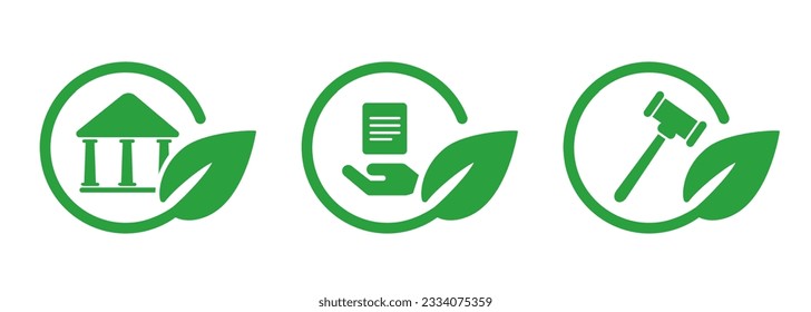 Environment friendly protection law regulation governance policy in green leaves circle icon set collection