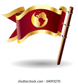 Environment or globe icon on red and gold vector flag good for use on websites, in print, or on promotional materials