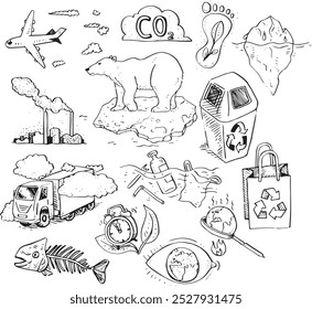 Environment - hand drawn vector illustration set