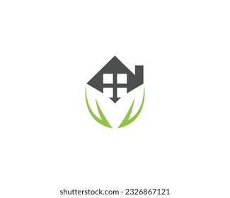 Environment Home Logo Design and Natural Leaf Real Estate House Logo Vector Template.