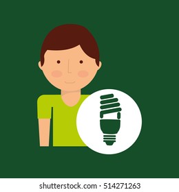 environment icon boy with bulb energy green vector illustration eps 10