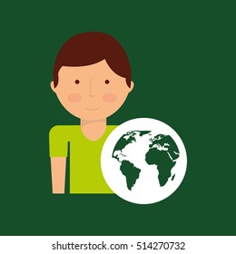 environment icon boy with green globe vector illustration eps 10