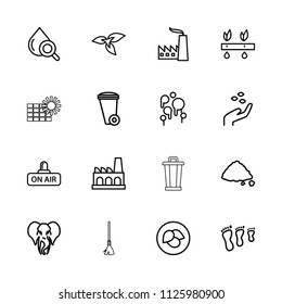 Environment icon. collection of 16 environment outline icons such as plant, leaf, hand with seeds, elephant, trash bin. editable environment icons for web and mobile.