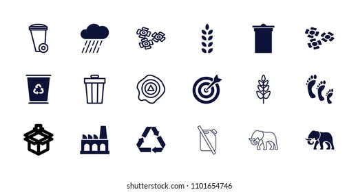 Environment icon. collection of 18 environment filled and outline icons such as trash bin, rain, factory, target, flower, plant. editable environment icons for web and mobile.