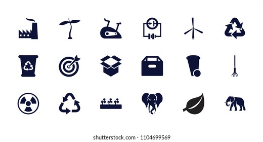 Environment icon. collection of 18 environment filled icons such as plant, elephant, trash bin, recycle bin, recycle, box. editable environment icons for web and mobile.