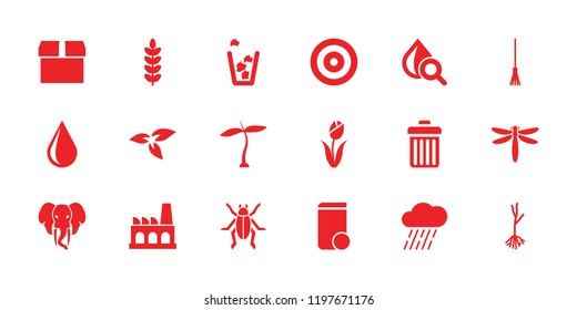 Environment icon. collection of 18 environment filled icons such as plant, trash bin, parcel, rake, rain, sprout. editable environment icons for web and mobile.