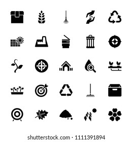 Environment icon. collection of 25 environment filled icons such as leaf, recycle, rake, ground heap, trash bin, factory. editable environment icons for web and mobile.