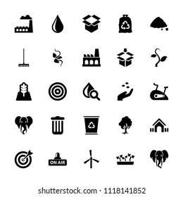 Environment icon. collection of 25 environment filled icons such as mill, hand with seeds, elephant, water drop, trash bag. editable environment icons for web and mobile.