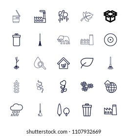 Environment icon. collection of 25 environment outline icons such as trash bin, factory, leaf, target, rake, rain, sprout. editable environment icons for web and mobile.