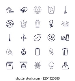 Environment icon. collection of 25 environment outline icons such as leaf, trash bin, elephant, factory, house, recycle bin. editable environment icons for web and mobile.