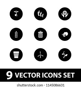 Environment icon. collection of 9 environment filled icons such as elephant, trash bin, sprout, holding globe, plant, mill. editable environment icons for web and mobile.