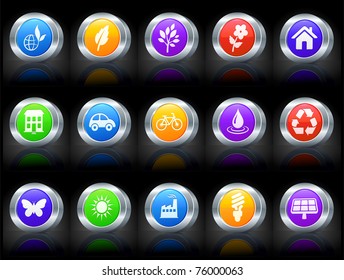Environment Icon on Button with Metallic Rim Collection Original Illustration