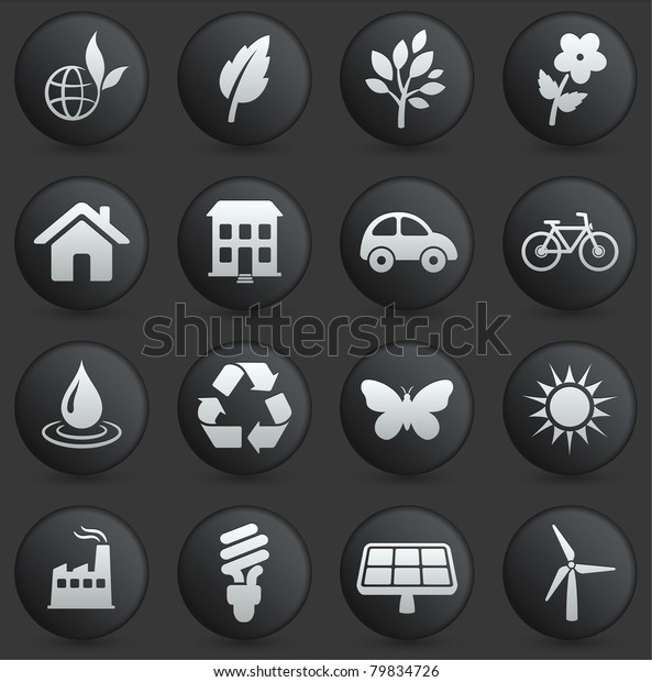 Environment Icon on Round Black and White\
Button Collection Original\
Illustration