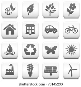 Environment Icon on Square Black and White Button Collection Original Illustration